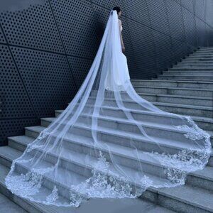 Lace cathedral veil wedding veil Off white  lace veil cathedral wedding